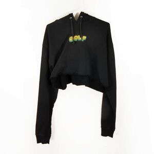 GOLF Embroidered Logo Black Cropped Long Sleeve Black Hoodie